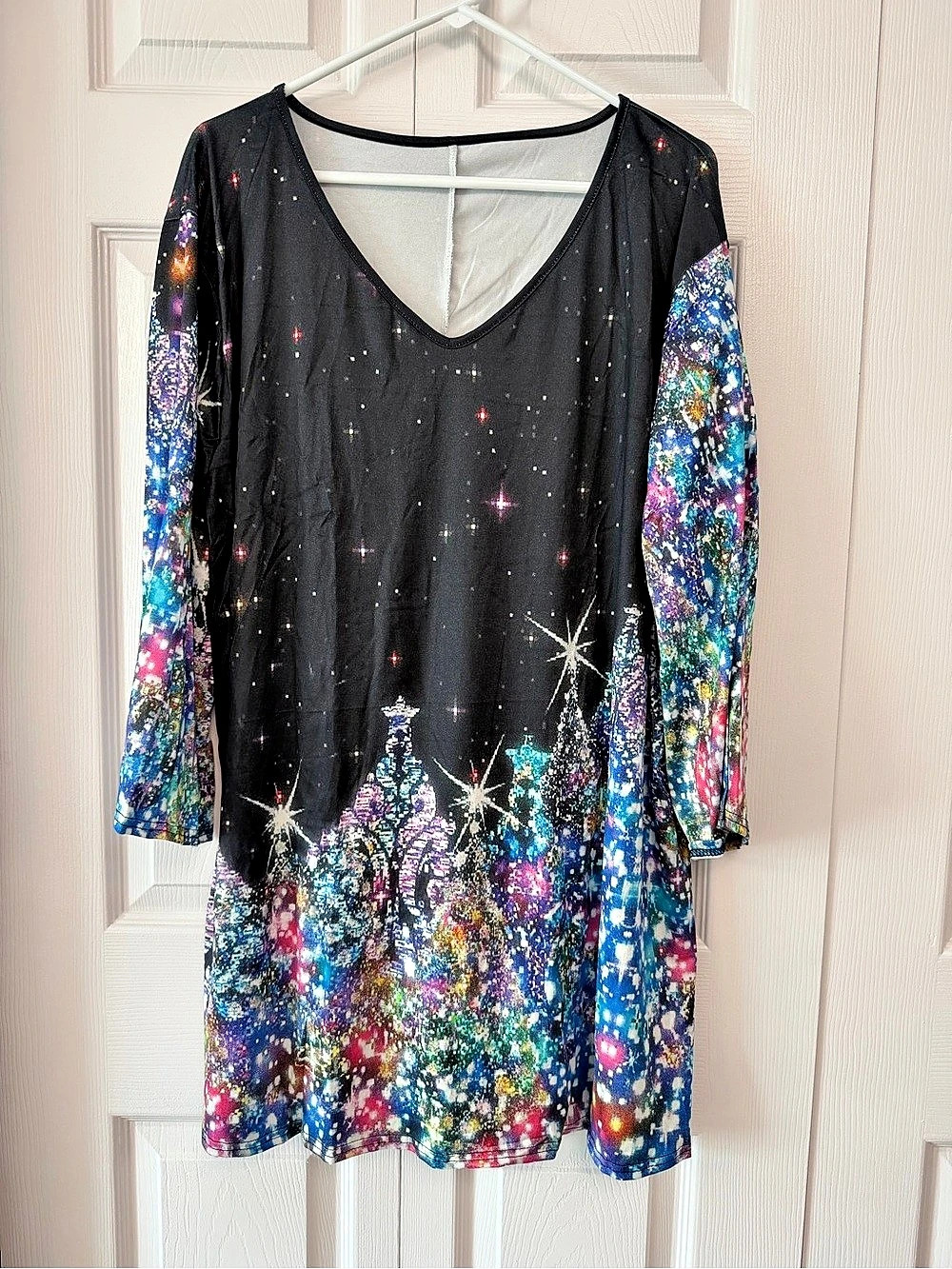 Woman’s Abstract Galaxy Print Blouse in Black & Multi-Colors